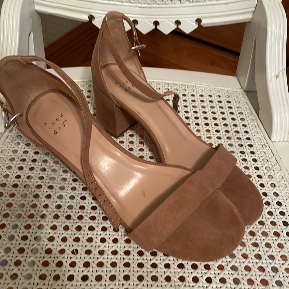 A New Day Women's Michaela Suede Open Toe Heels Pumps Taupe Size 9